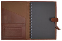 tan leather covered wirebound journal