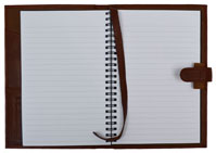 view of wirebound ruled journal in tan leather cover