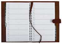 wirebound tabbed address book with tan leather cover