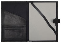 black leather journal with tabbed casebound address book insert