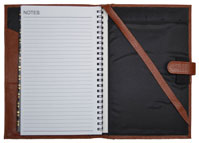 inside the back cover of camel leather journal