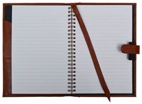 camel colored leather journal with ruled wirebound journal insert