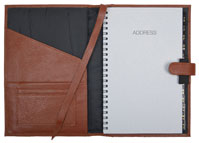 camel colored leather journal with refillable wirebound address book