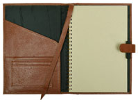 camel colored leather journal with wirebound journal refill