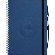 blue wirebound journal with elastic pen loop