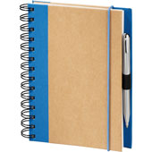 recycled spiral journal with blue fabric trim