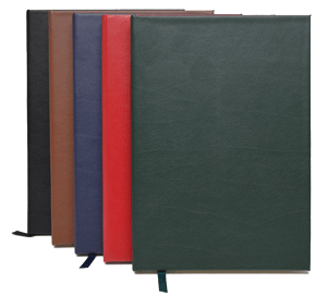 black, tan, blue, red and green bonded leather writing journals