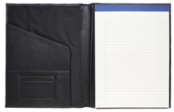 black textured faux leather pad holder with ivory writing pad