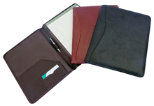 black, brown or brick red padded leather meeting folders